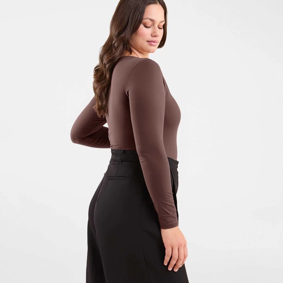 Nuuds Long Sleeve scoop neck Body suit coffee brown XXL NWOT - Picture 2 of 6
